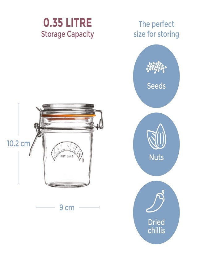 كيلنر برطمان تخزين طعام زجاجي دائري محكم الإغلاق من كيلنر، سعة 350 مل، مناسب للمطابخ الصغيرة، مصنوع من زجاج البوروسيليكات مع غطاء. - Image 2
